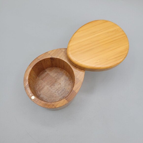 Teardrop Bamboo Salt Storage Box With Twist Hinged Lid - Picture 6 of 7